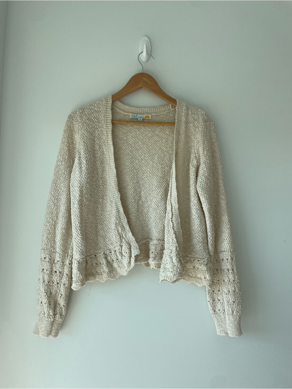 Open-Front Cream Knit Cardigan Sweater